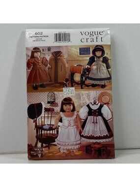 Vogue 602 Craft 18 Inch Doll Sewing Pattern Early American Girl Outfits Uncut